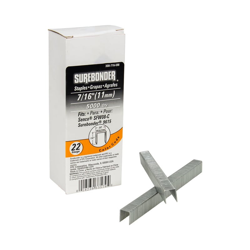 Surebonder 300-716-5M Narrow Crown 22 Gauge Upholstery Staples - 7/16" Length - 5000 Count - Image 1
